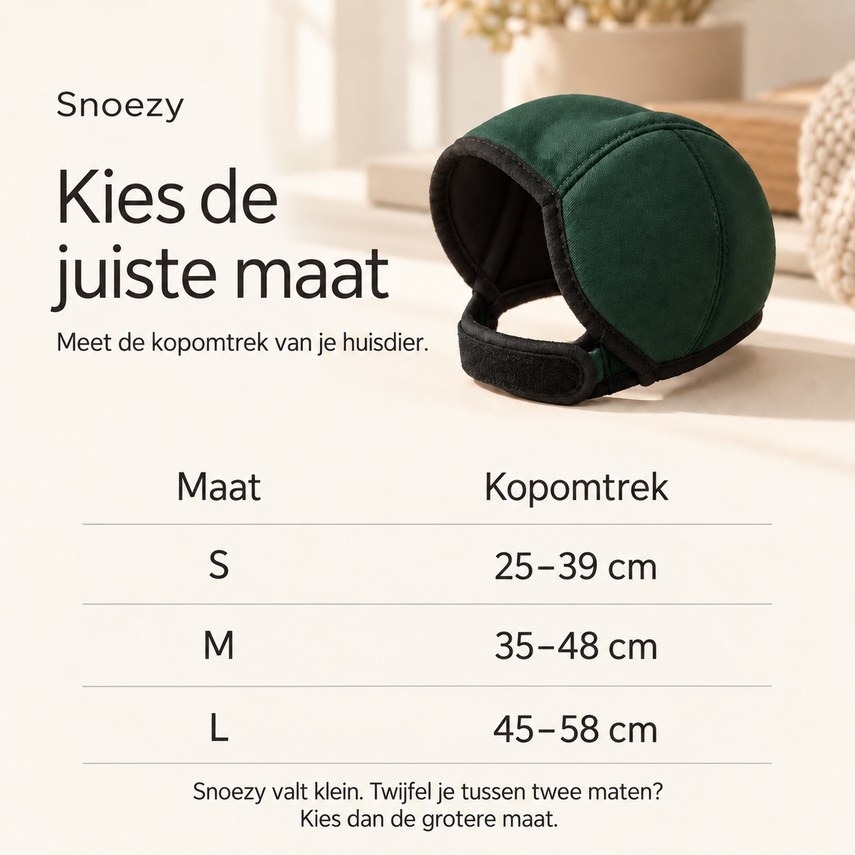 Snoezy maattabel: kies de maat op basis van de kopomtrek van je huisdier