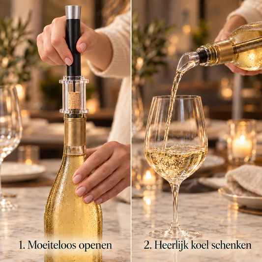 Met de VinoSet open je de wijnfles moeiteloos en schenk je de wijn koel in