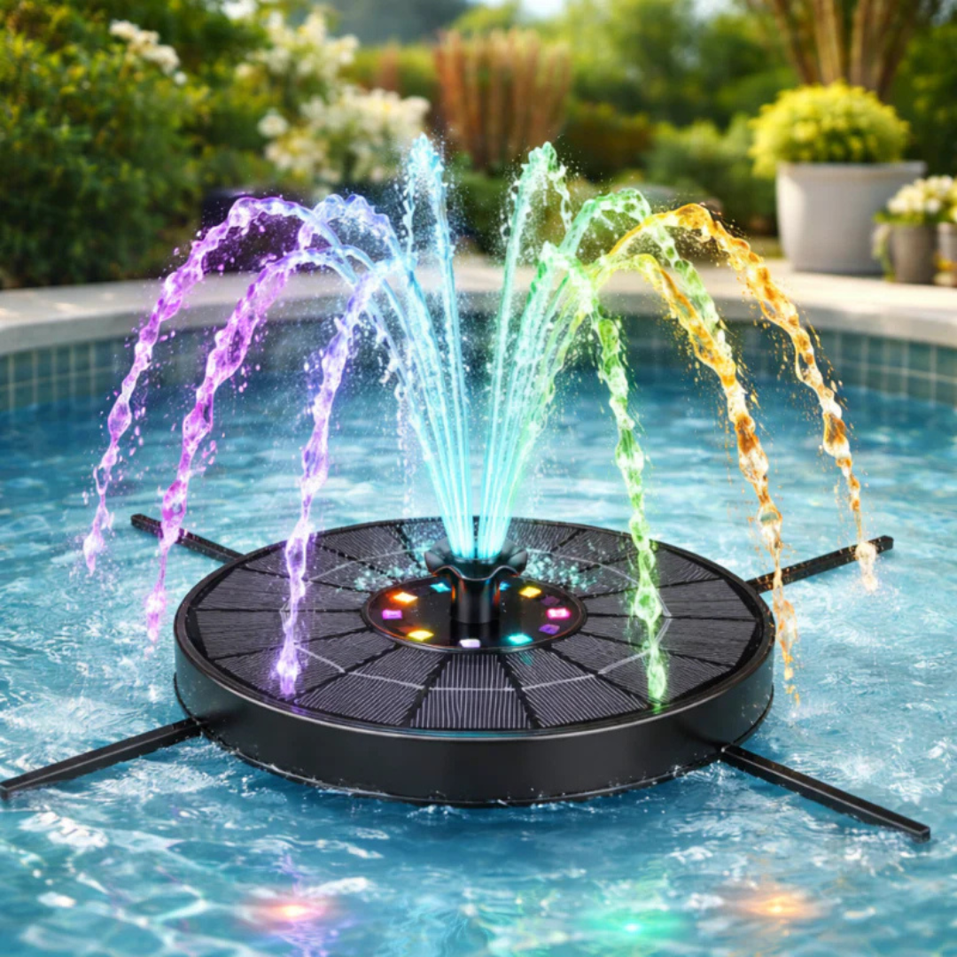 Solar waterfontein met gekleurde LED-verlichting