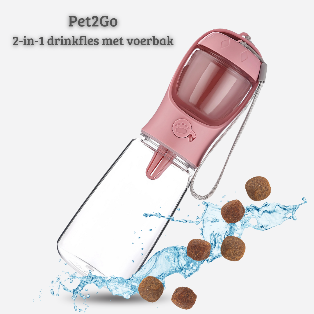 Pet2Go 2-in-1 Drinkfles met Voerbak