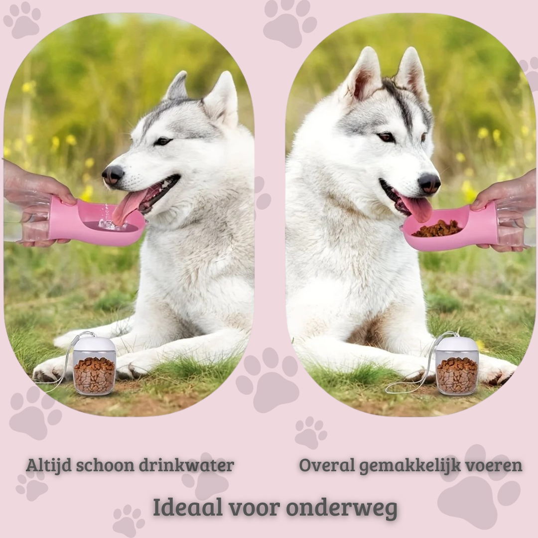 Pet2Go 2-in-1 Drinkfles met Voerbak