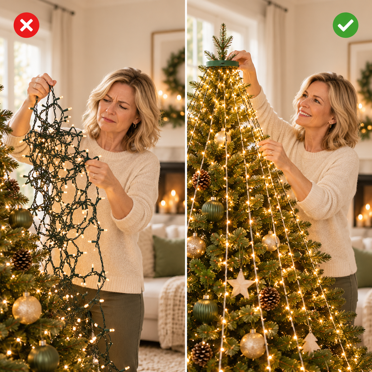 Geen kluwen lichtsnoeren meer: kerstboom mooi verlicht met ringverlichting