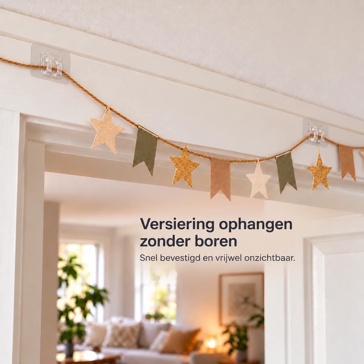 Slingers en versiering ophangen zonder boren met StickyClips Pro
