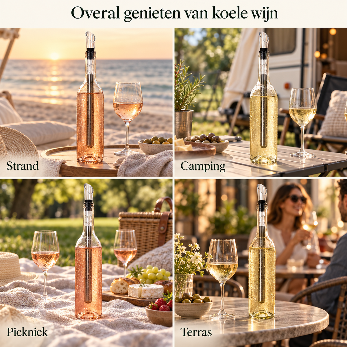 VinoChill voor koele wijn op het strand, de camping, picknick en terras