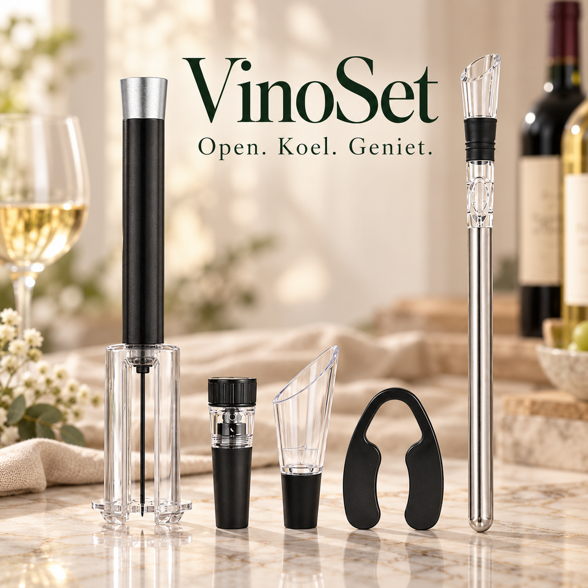 VinoSet: VinoPop kurkentrekker en VinoChill wijnkoelstick als wijncadeau